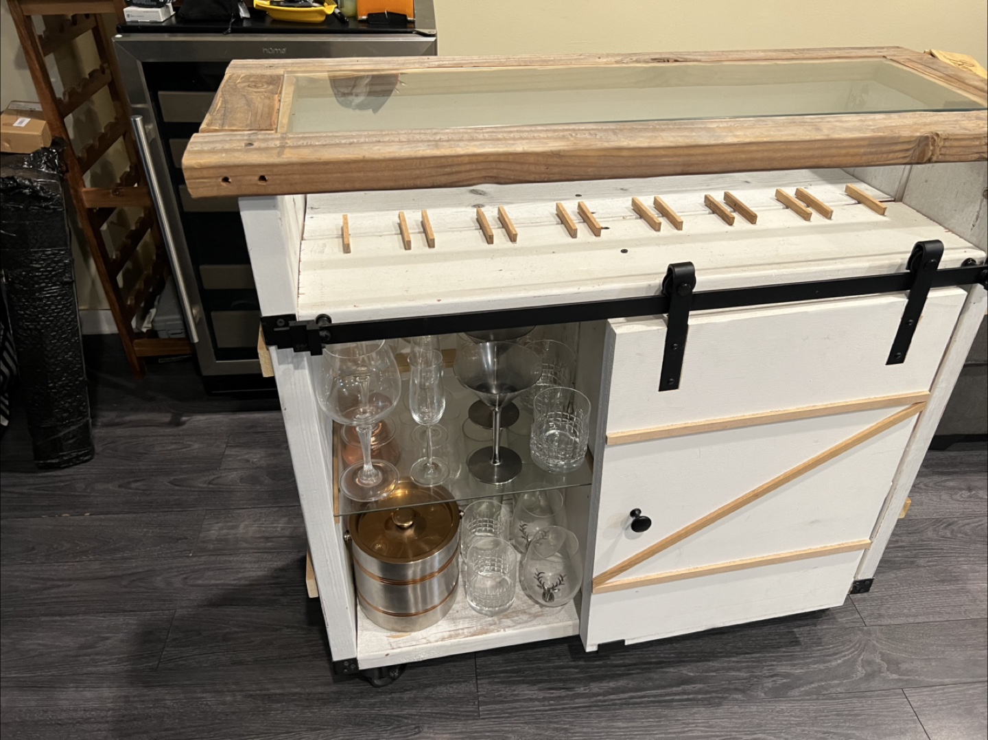 Rustic White Bar Cabinet with Sliding Door - photo 2