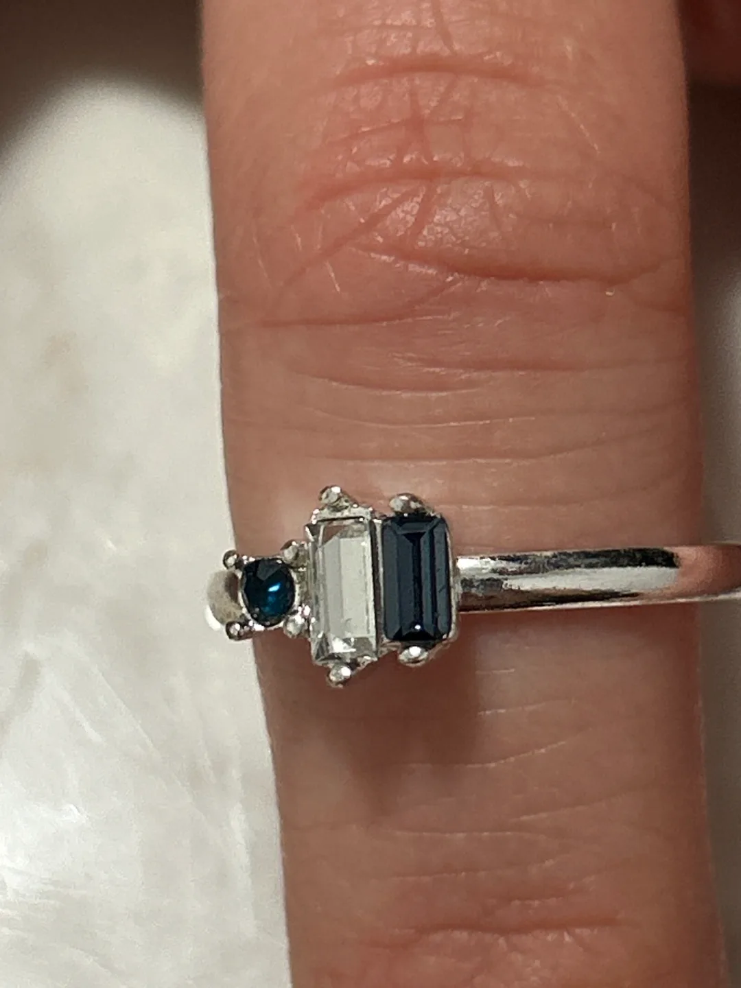 Silver Ring with Blue and White Stones image indicator(2)