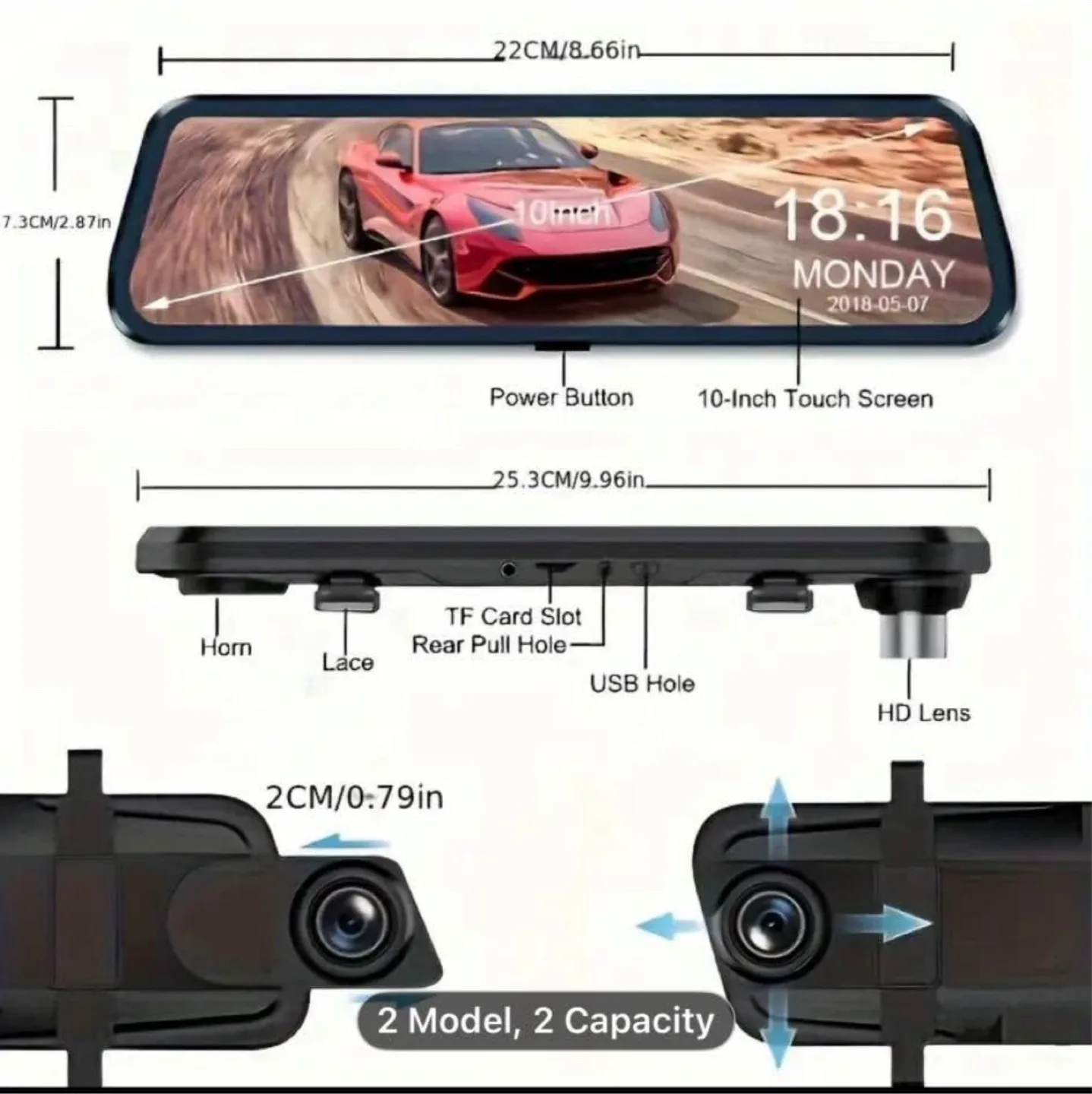 1&2 Channel 10 Inch Mirror Dash Cam for Trucks & Cars image indicator(6)