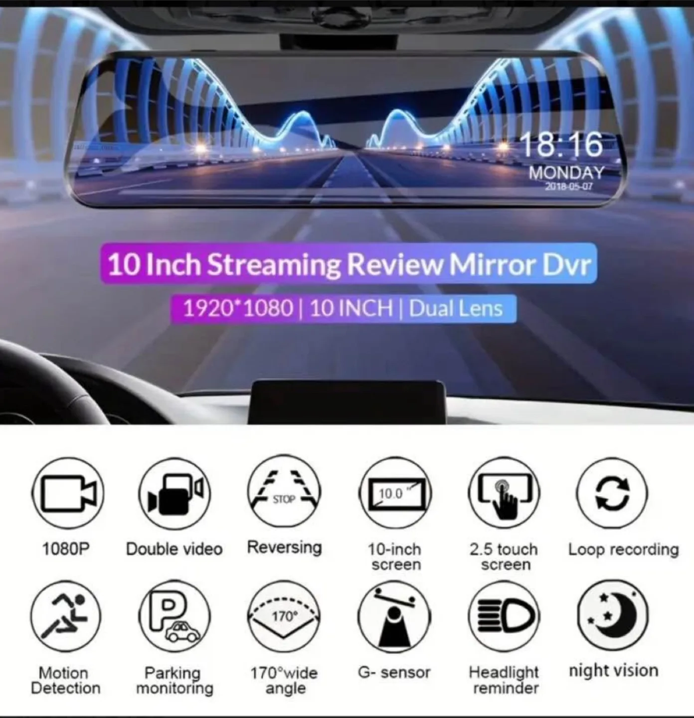 Dash Mirror with Rearview Mirror, rear camera image indicator(9)