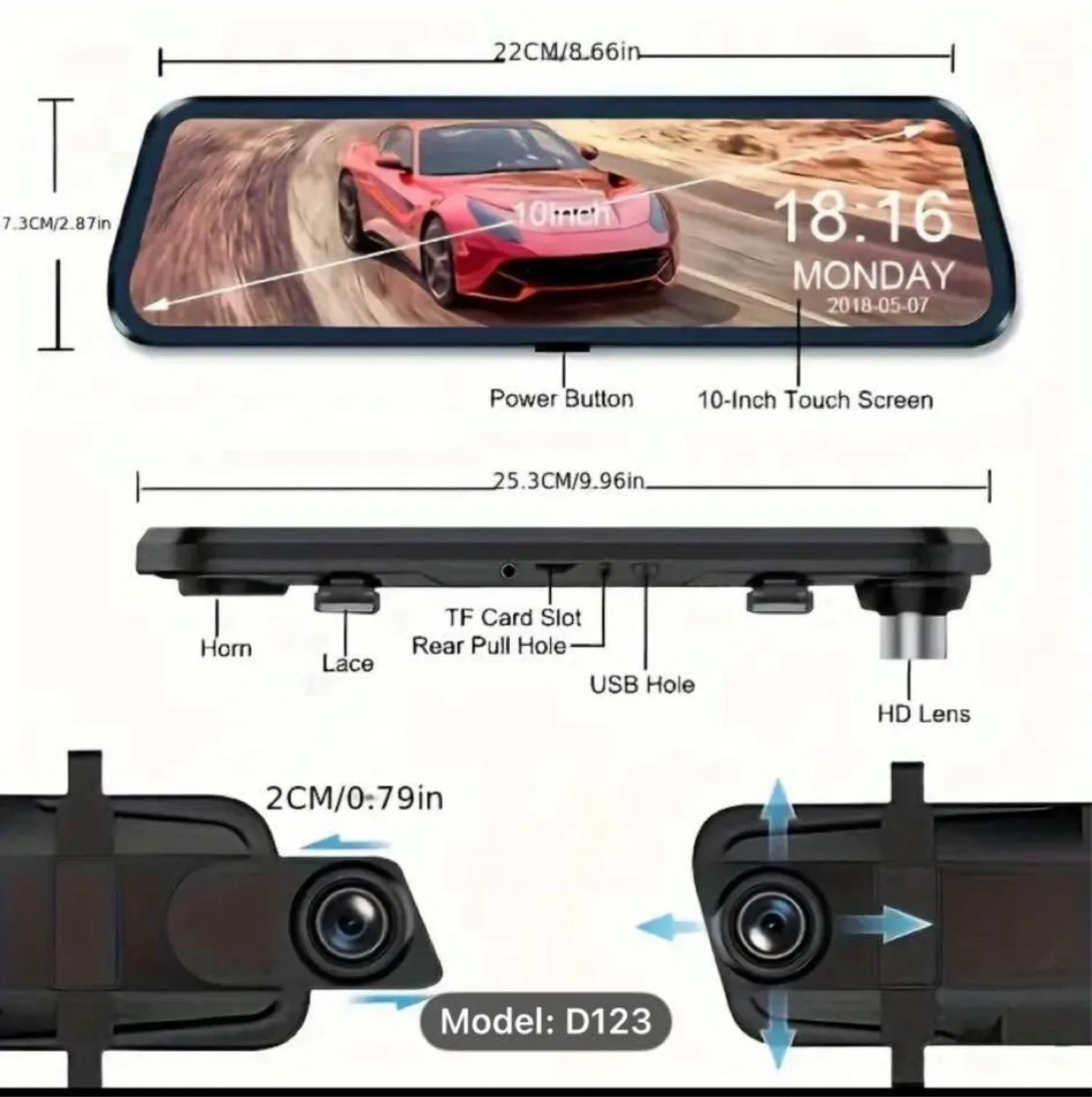 Dash Mirror with Rearview Mirror, rear camera image indicator(7)