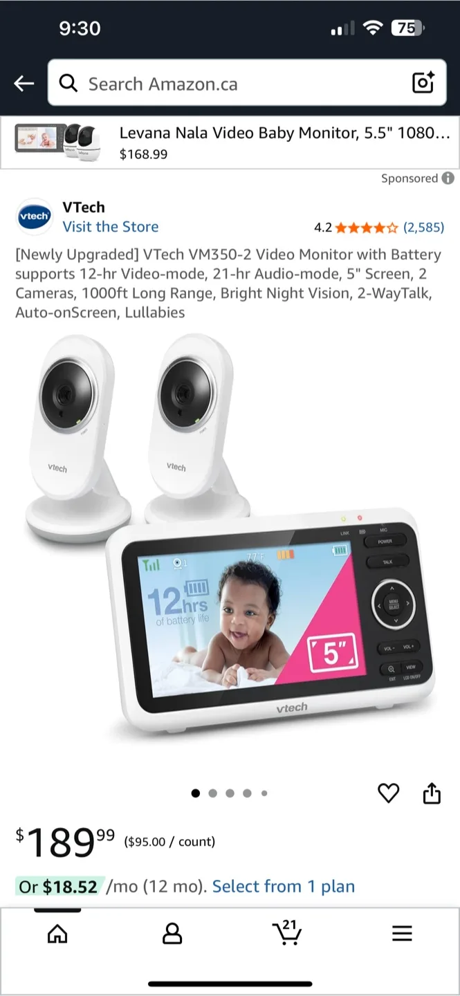 VTech VM350-2 2 Camera Video Baby Monitor image indicator(2)