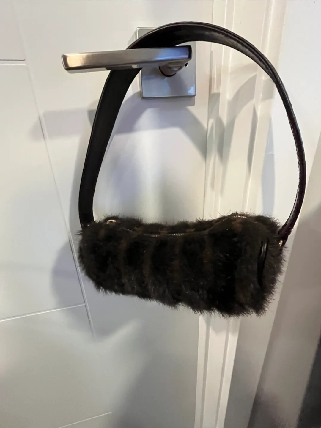 Kate Spade faux fur barrel purse thumbnail