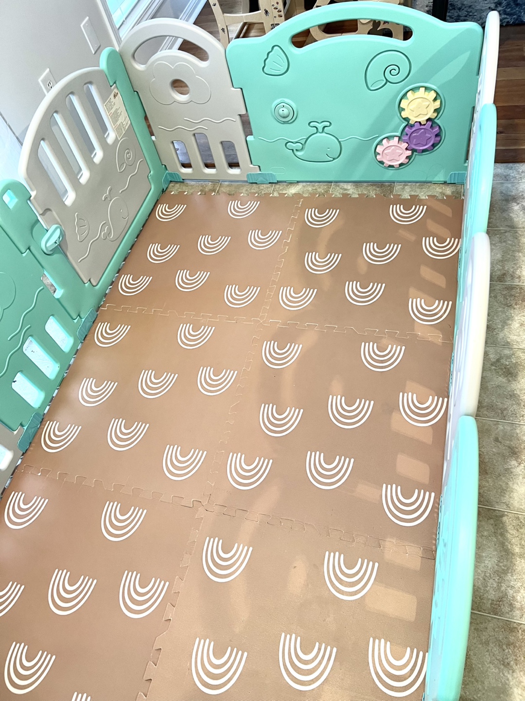 Baby Play pen - 16 panels- green and grey color - photo 2
