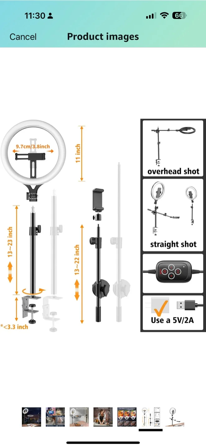 Luxsure 10” overhead ring light and phone holder. image indicator(4)