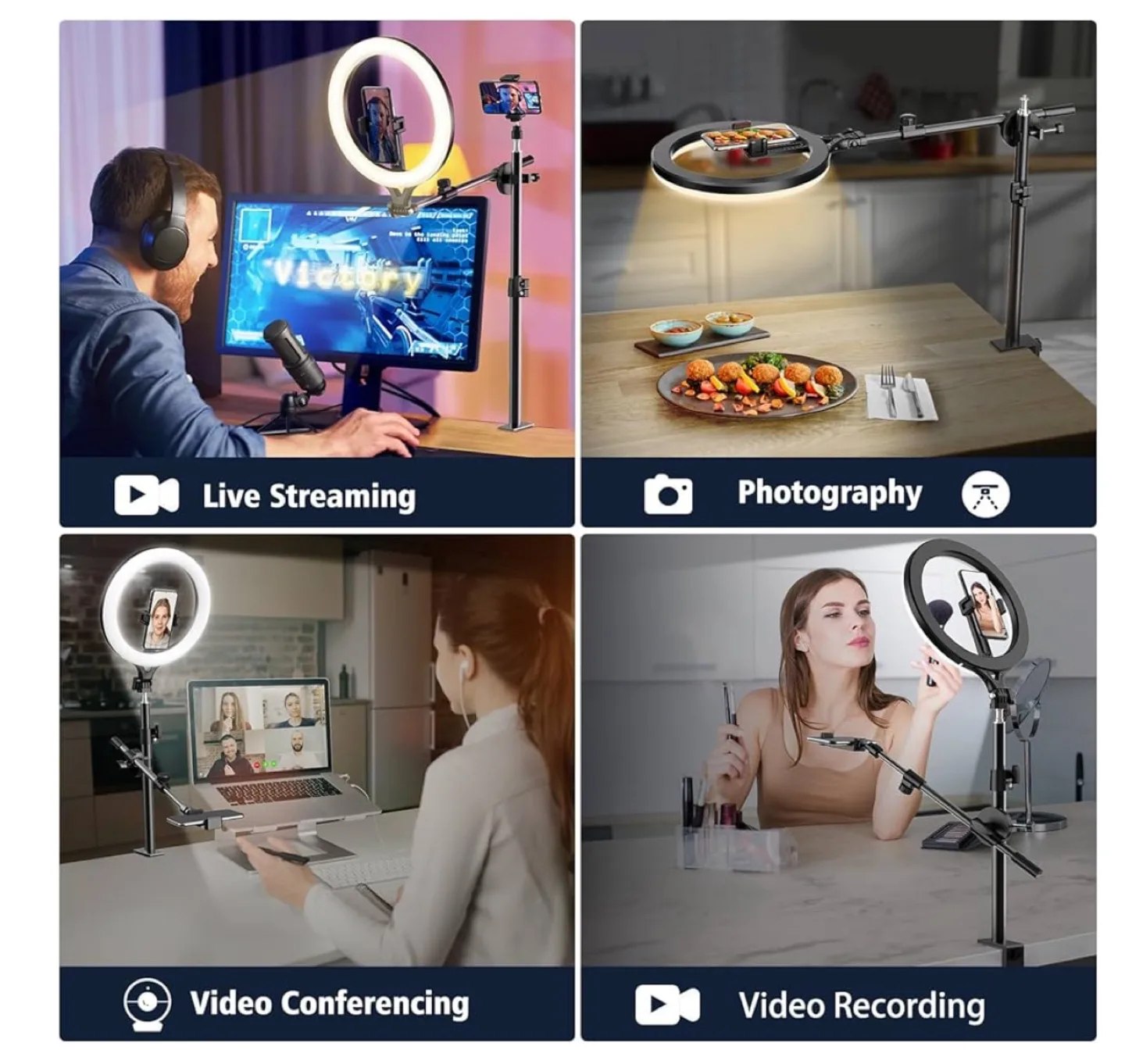 Luxsure 10” overhead ring light and phone holder. image indicator(3)