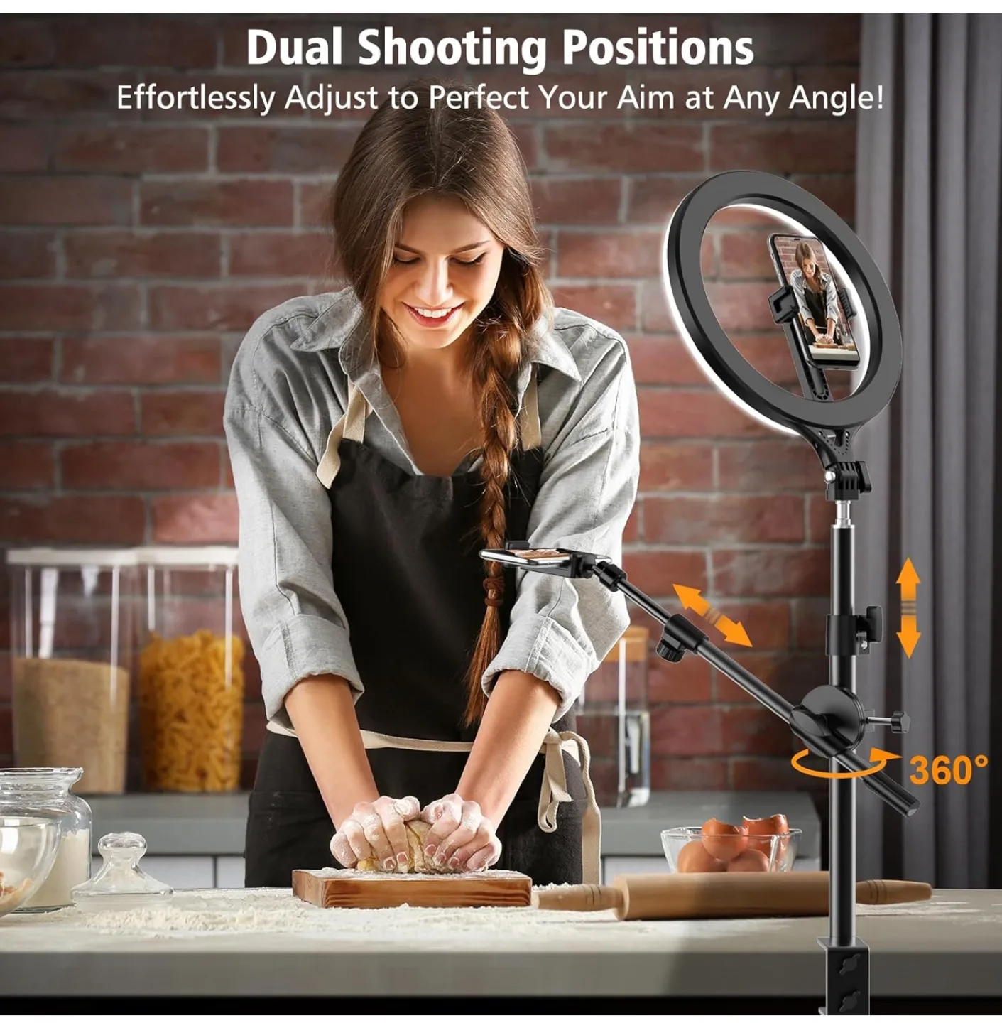 Luxsure 10” overhead ring light and phone holder. image indicator(2)