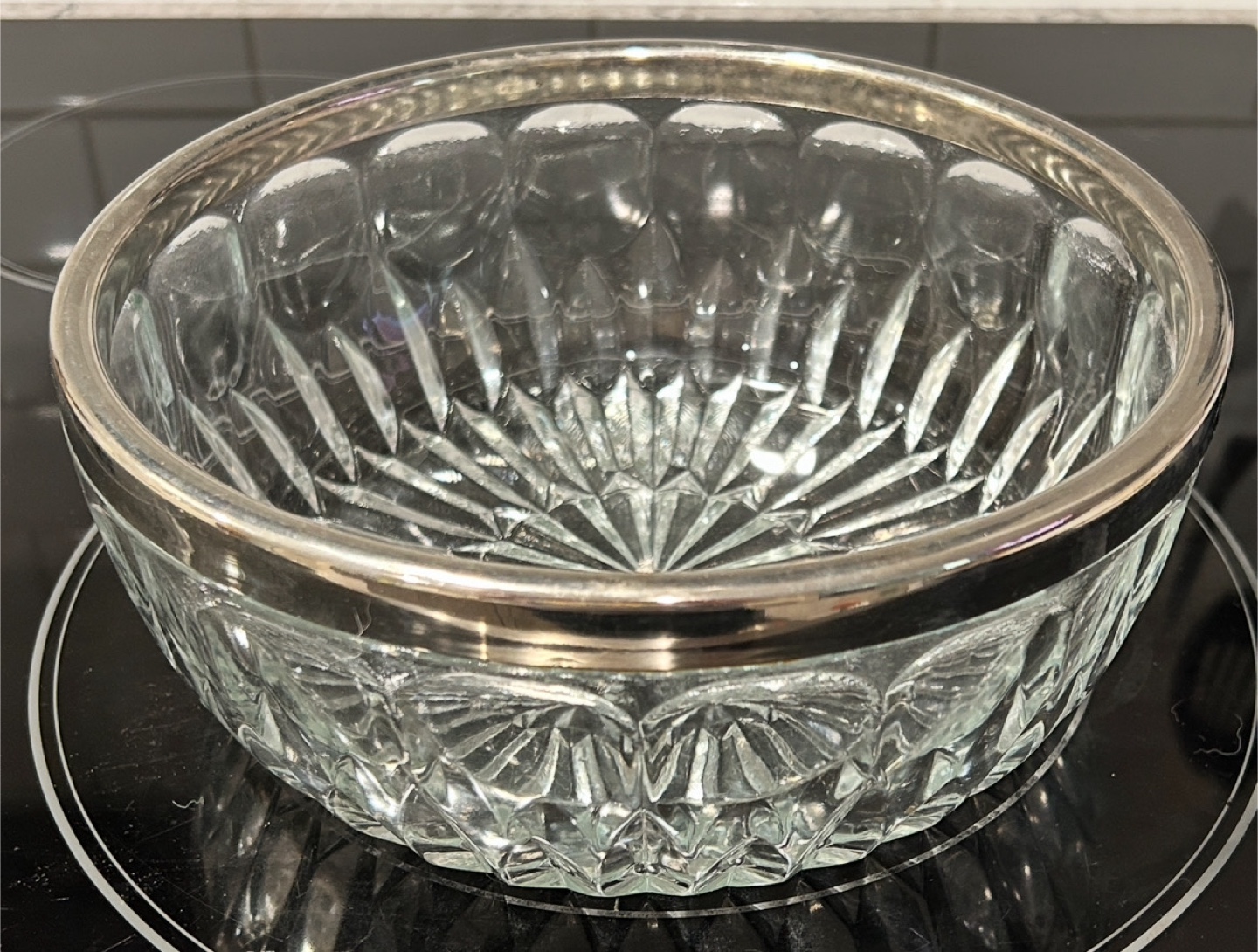 Vintage Round Crystal Bowl with Silver Plated Rim - photo 2