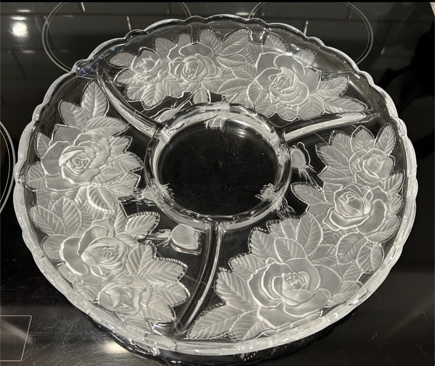 Studio Nova Winter Rose Frosted Glass Serving Platter. 4 Section