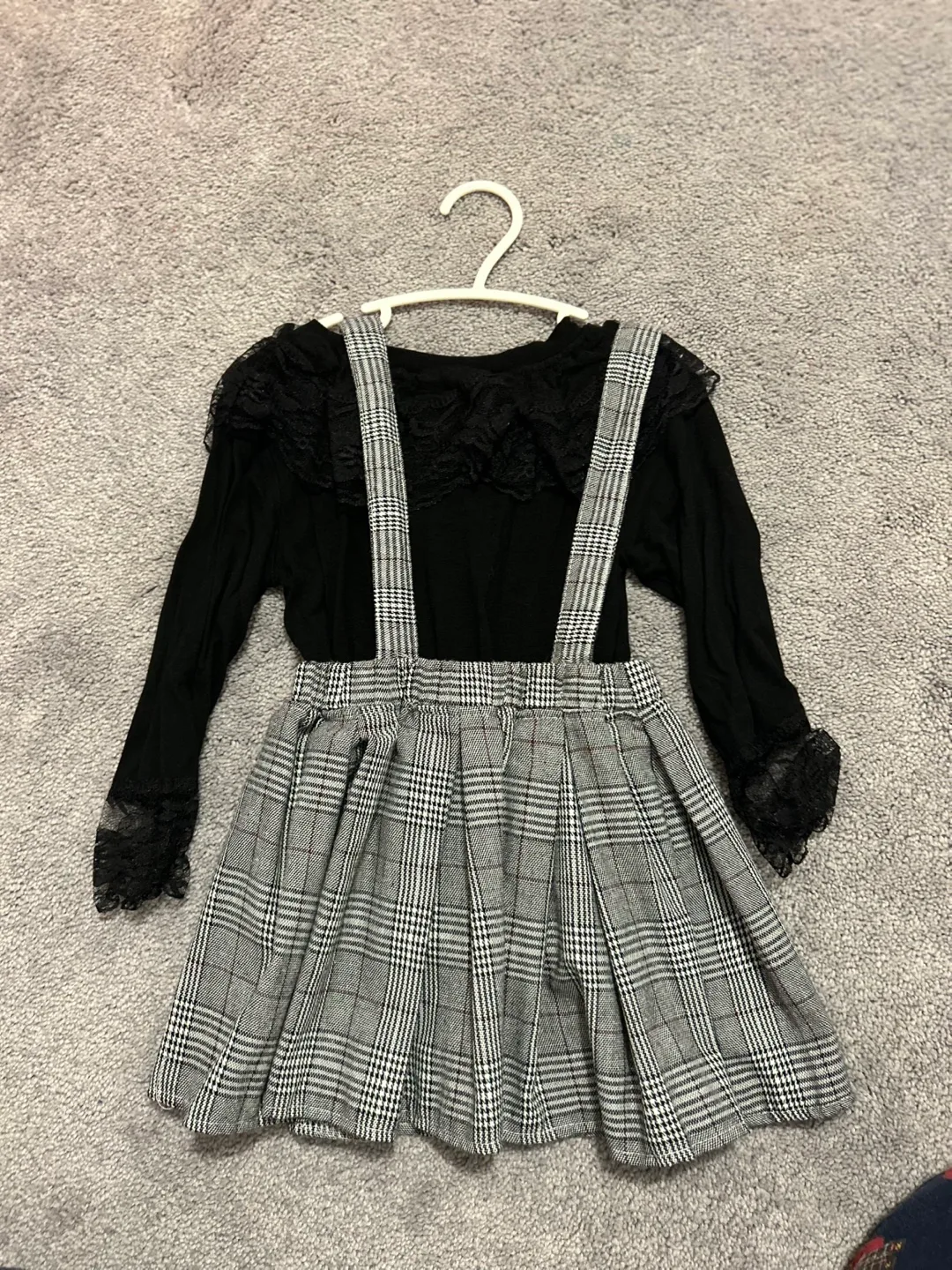 Girl's Black Lace Top & Plaid Skirt Set - Size 110 thumbnail