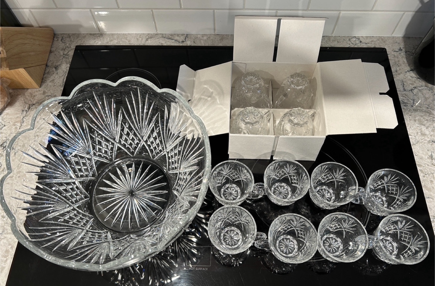 Bohemia Crystal made in Czech Republic Punch Bowl and 12 Cups