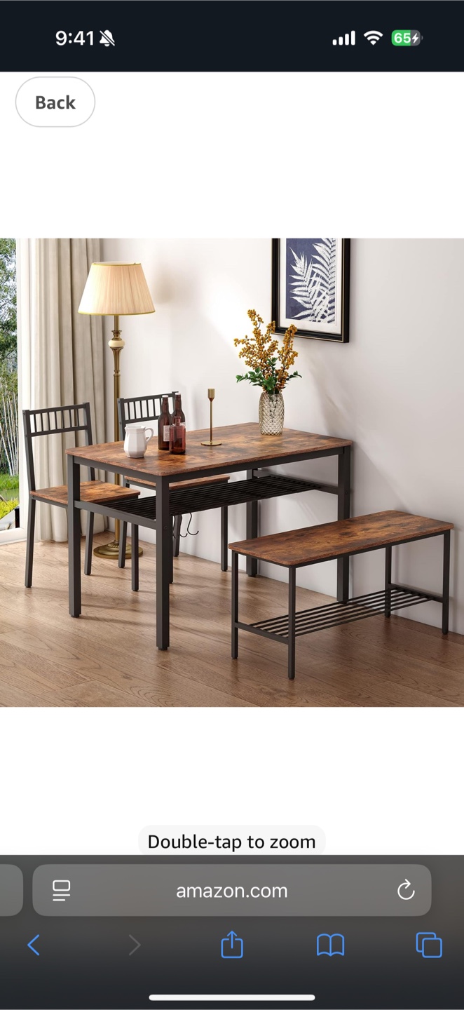 Dining Table Set with Bench, Rustic Brown