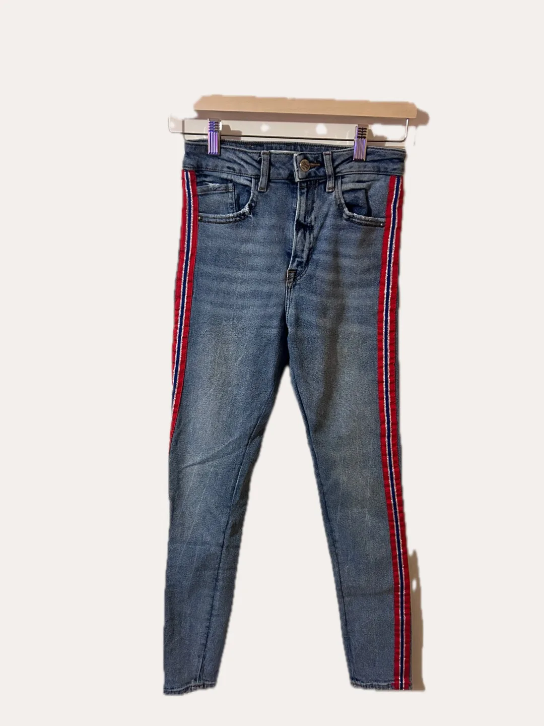 Zara Light Wash Jeans with Stripe Detail thumbnail