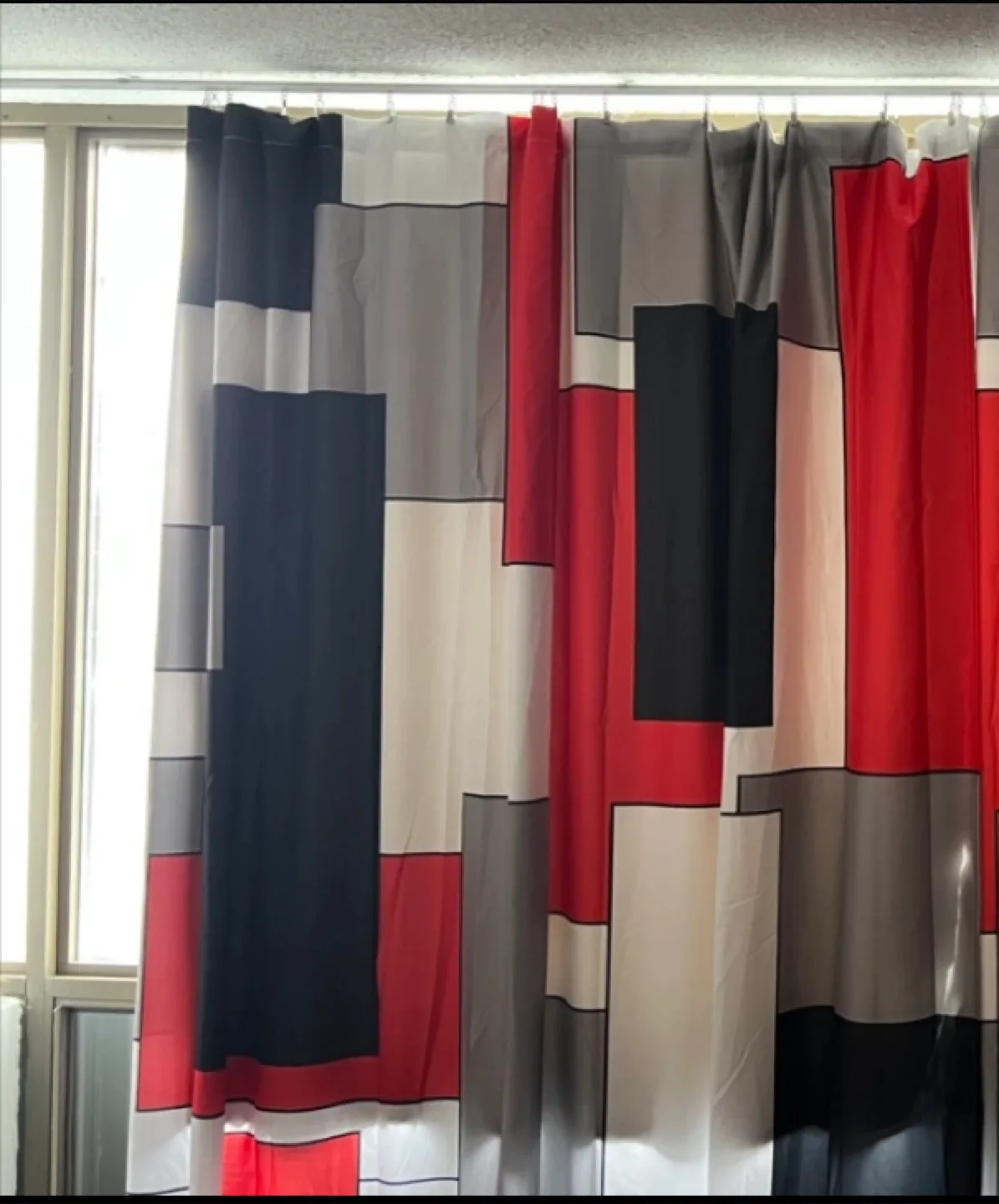 Geometric Patterned Curtain - Red, Black, Grey thumbnail