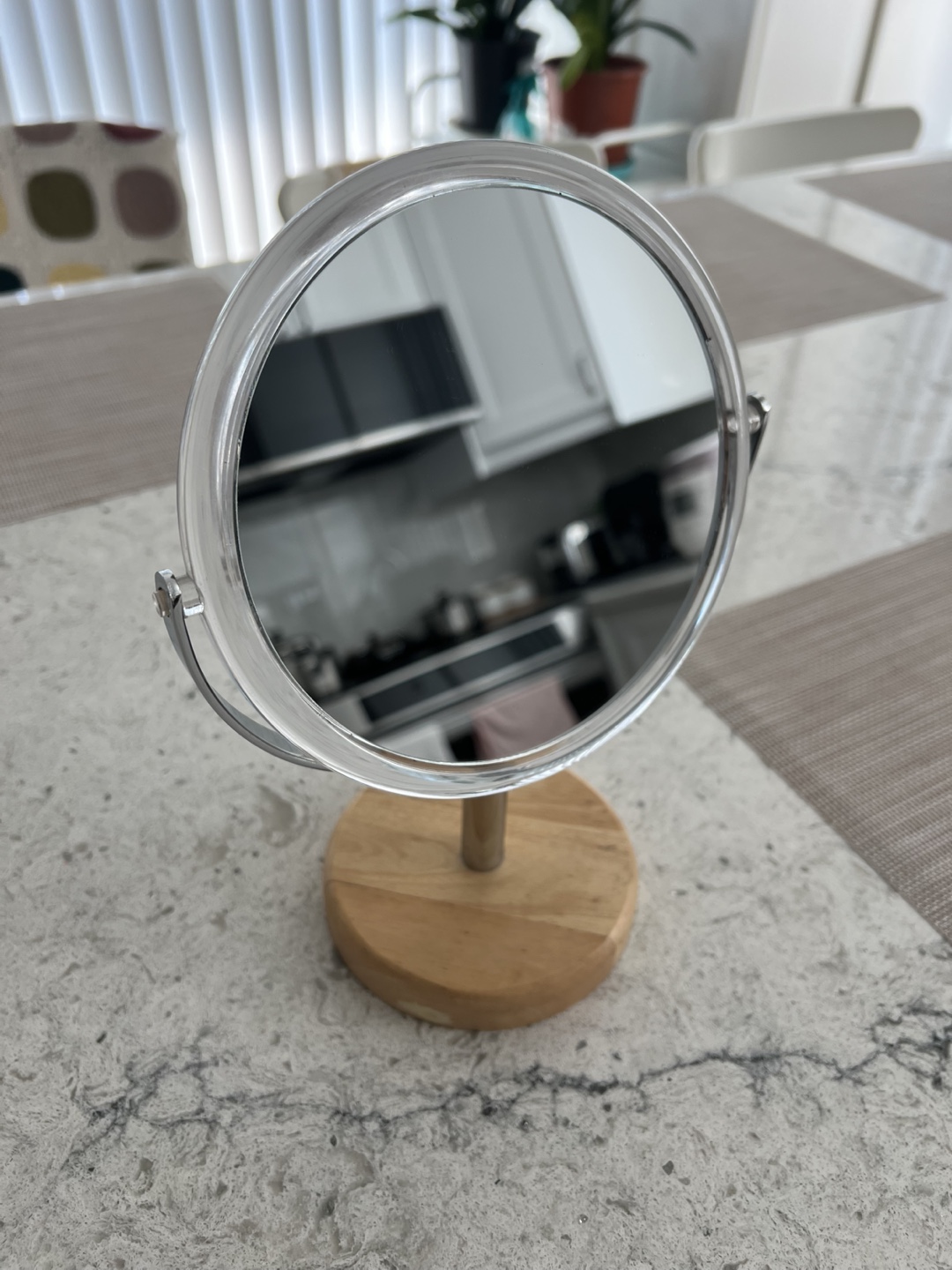 Makeup Mirror with Wood Base
