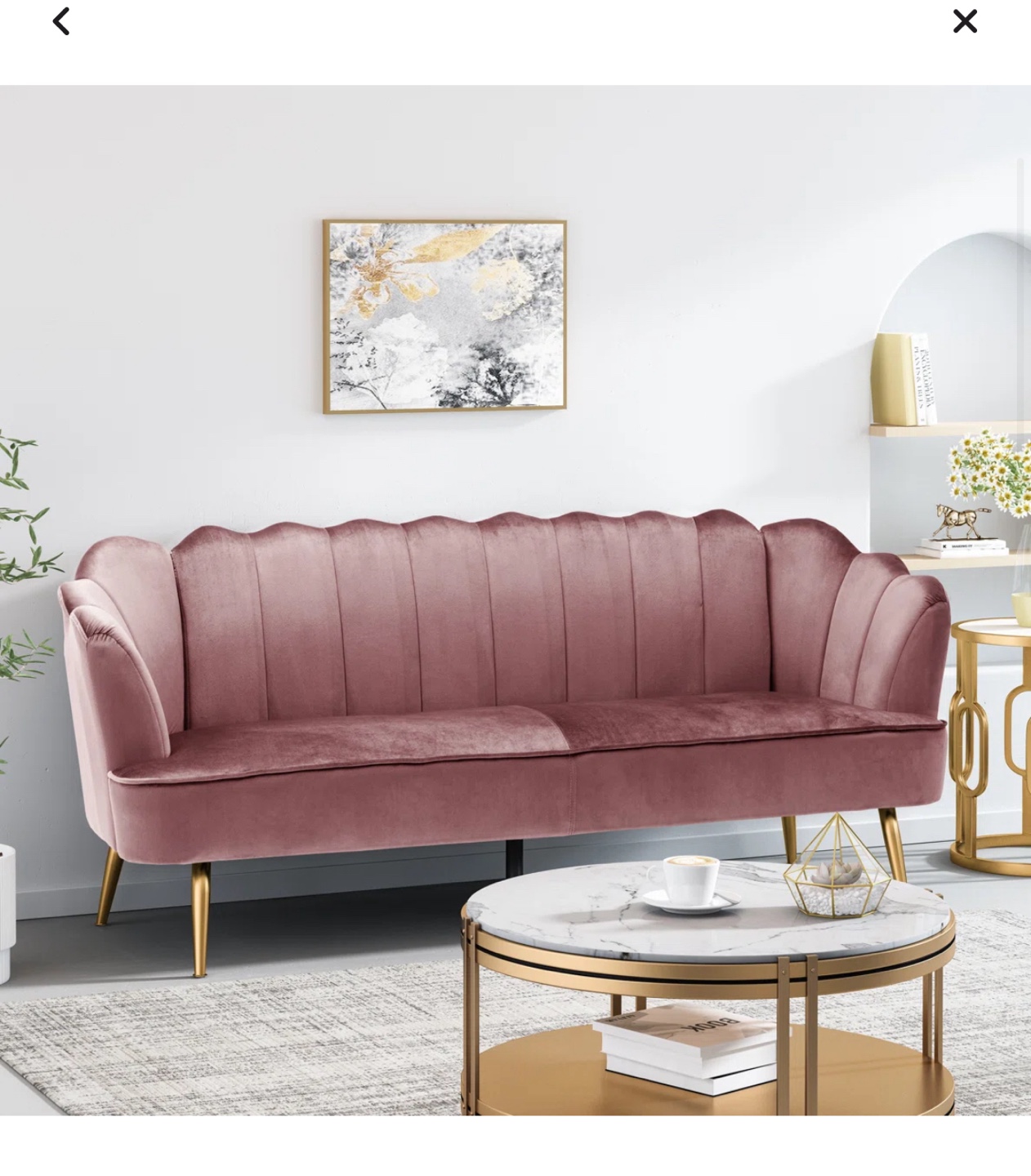 Pink Velvet Scalloped Sofa - 76" Length - photo 5