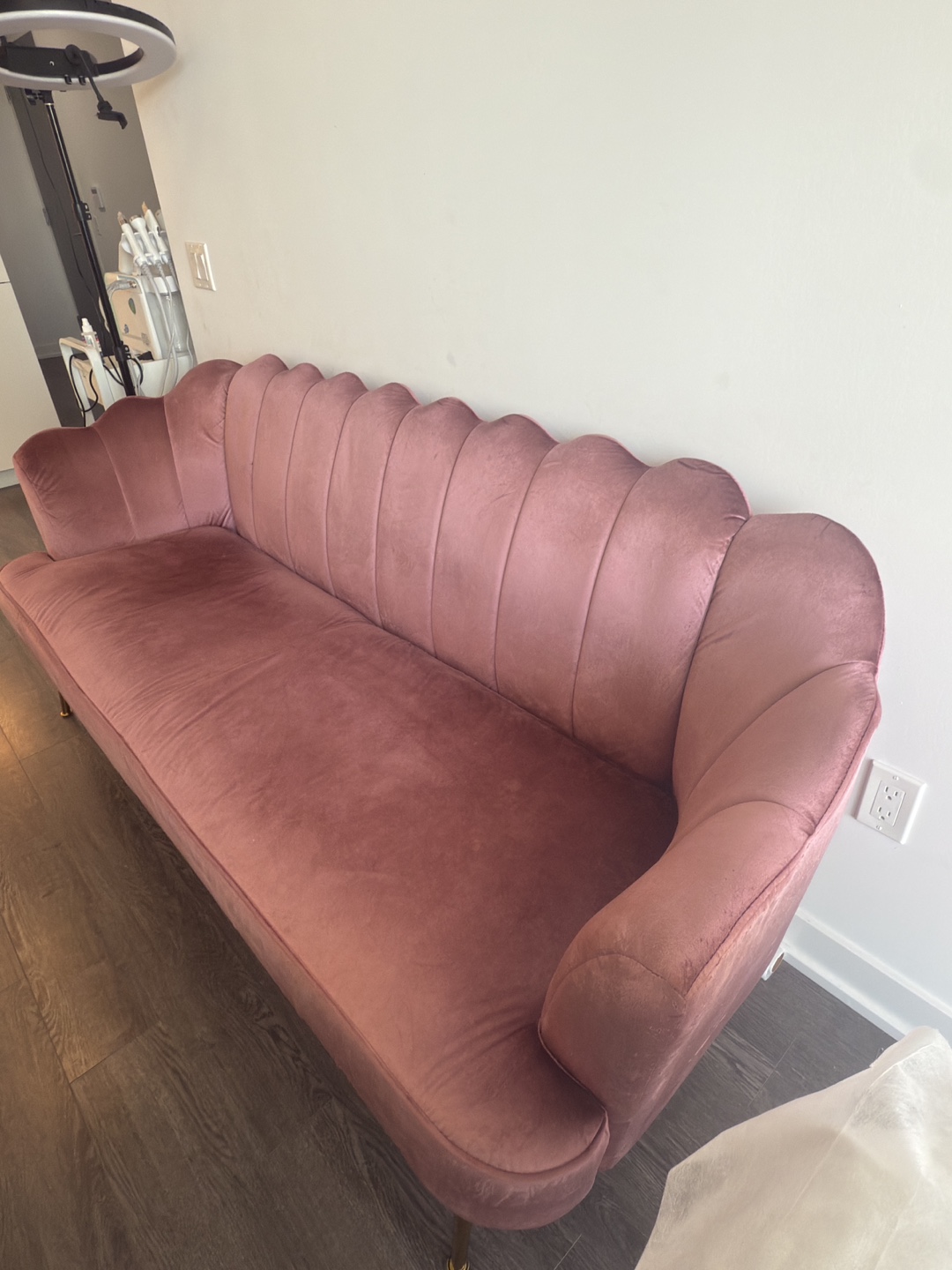 Pink Velvet Scalloped Sofa - 76" Length - photo 3