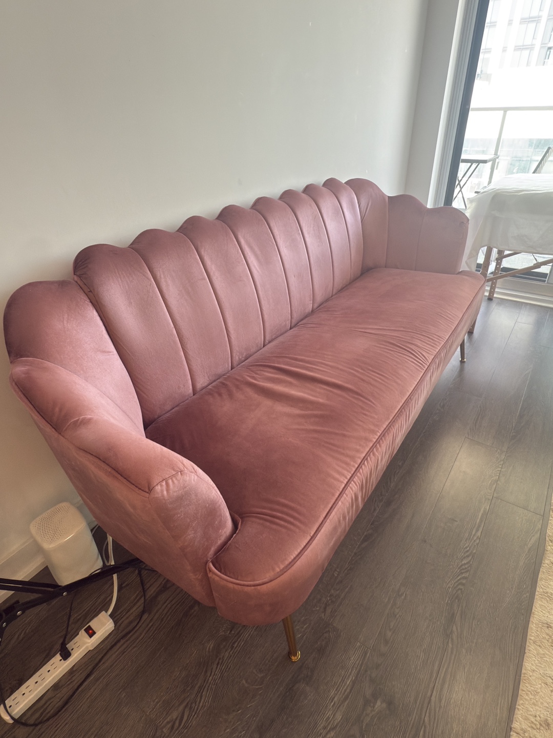 Pink Velvet Scalloped Sofa - 76" Length - photo 2
