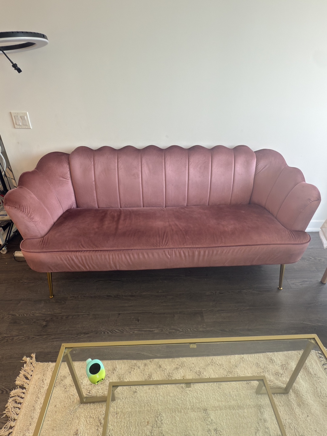 Pink Velvet Scalloped Sofa - 76" Length