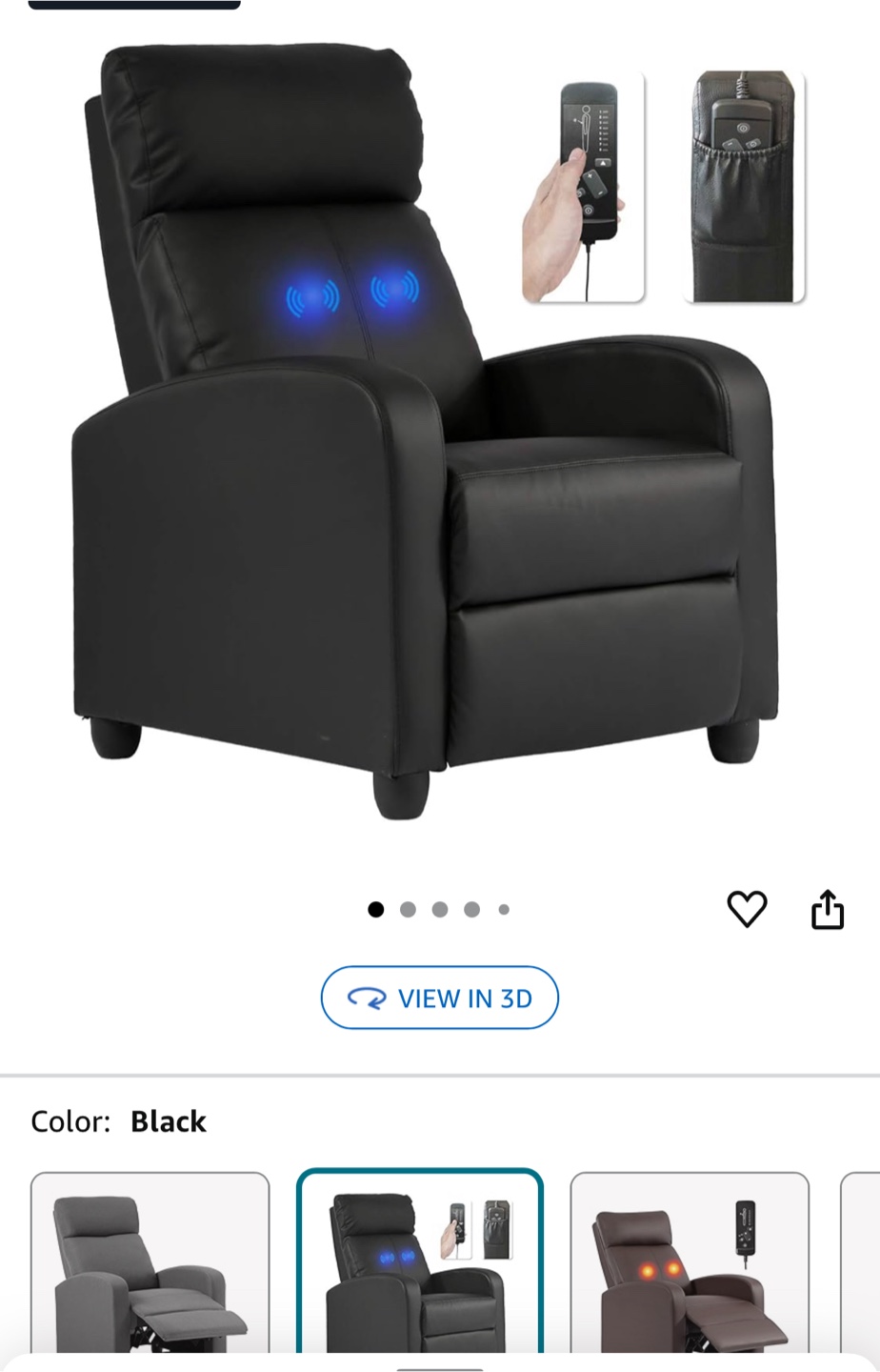 Black Faux Leather Electric Massage Recliner