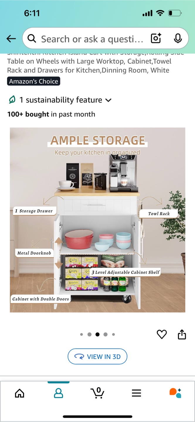 Shintenchi Kitchen Island Cart with Storage Rolling Cartt - photo 3