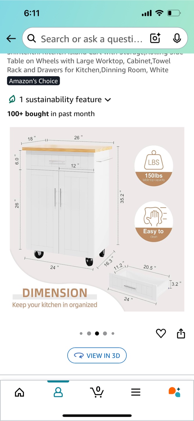 Shintenchi Kitchen Island Cart with Storage Rolling Cartt - photo 2