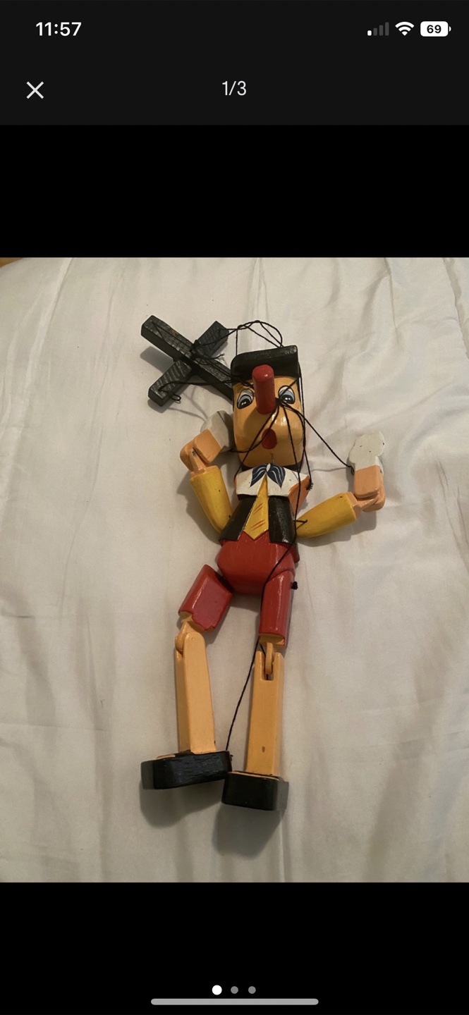Vintage Wooden Pinocchio Marionette Puppet