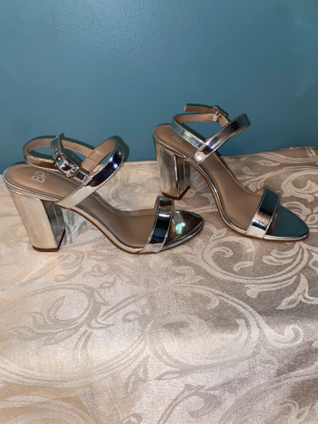 BP Silver Block Heel Sandals