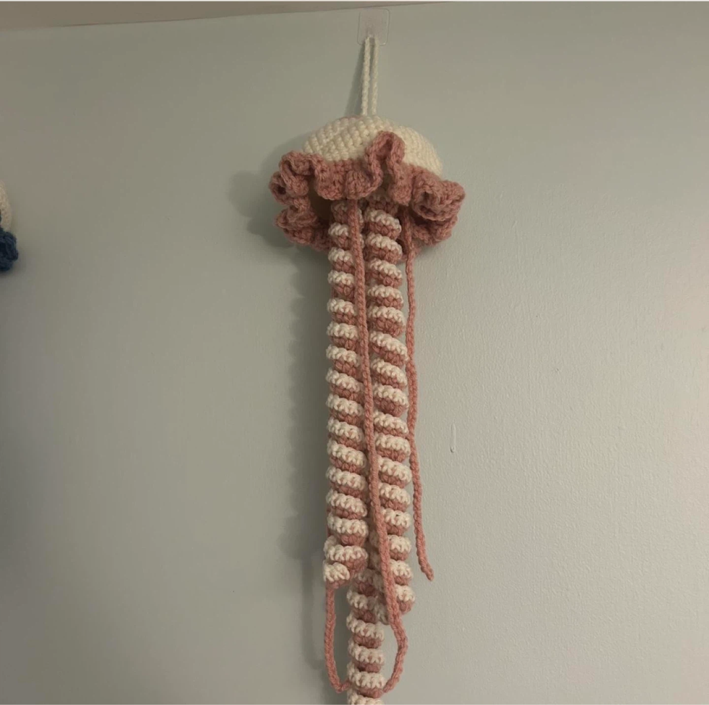 Crocheted Jellyfish Wall Hanging - Pink & White