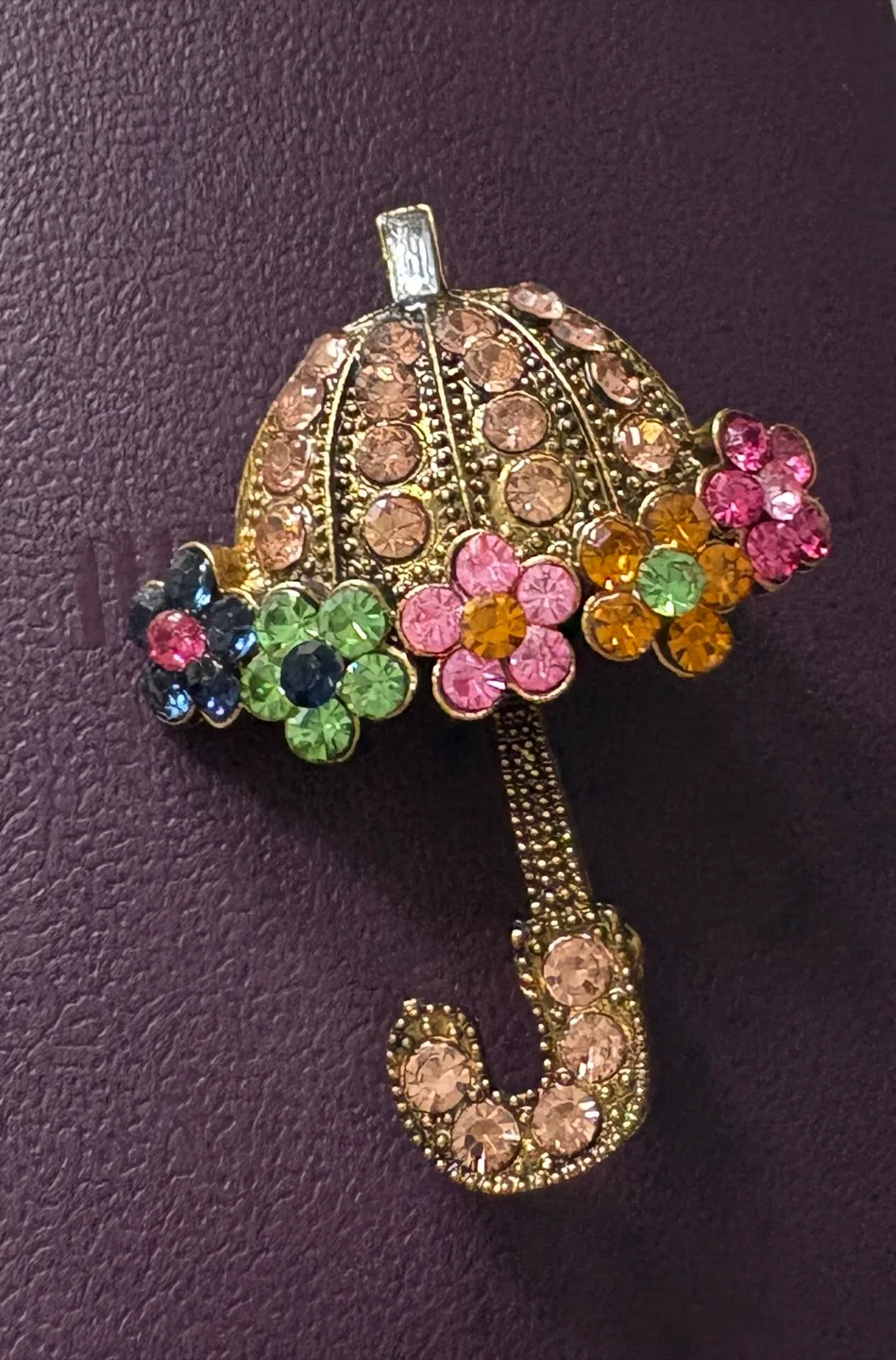 Beautiful Umbrella Brooch with Rhinestones! thumbnail