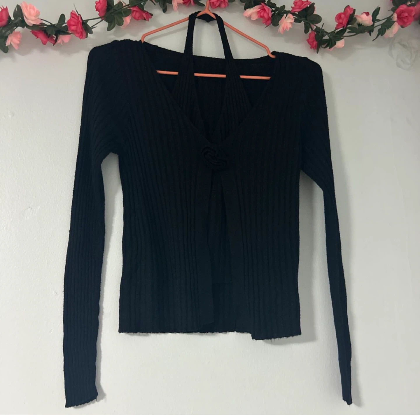 Black Ribbed Long Sleeve Top