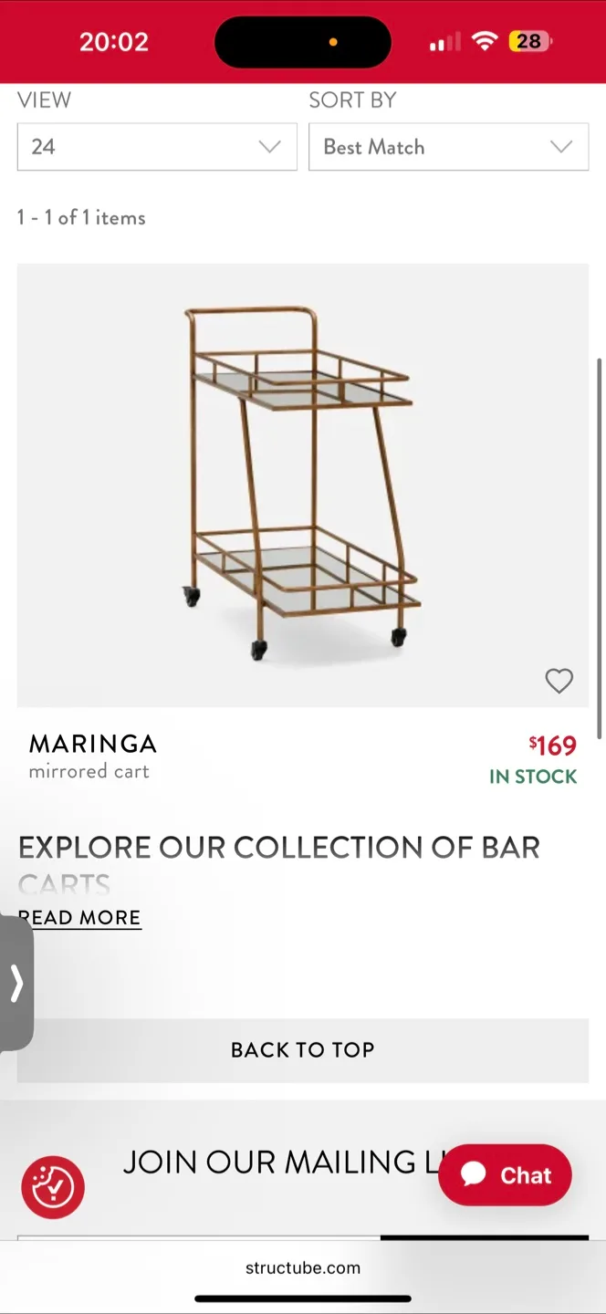 Structube Maringa Mirrored Bar Cart
