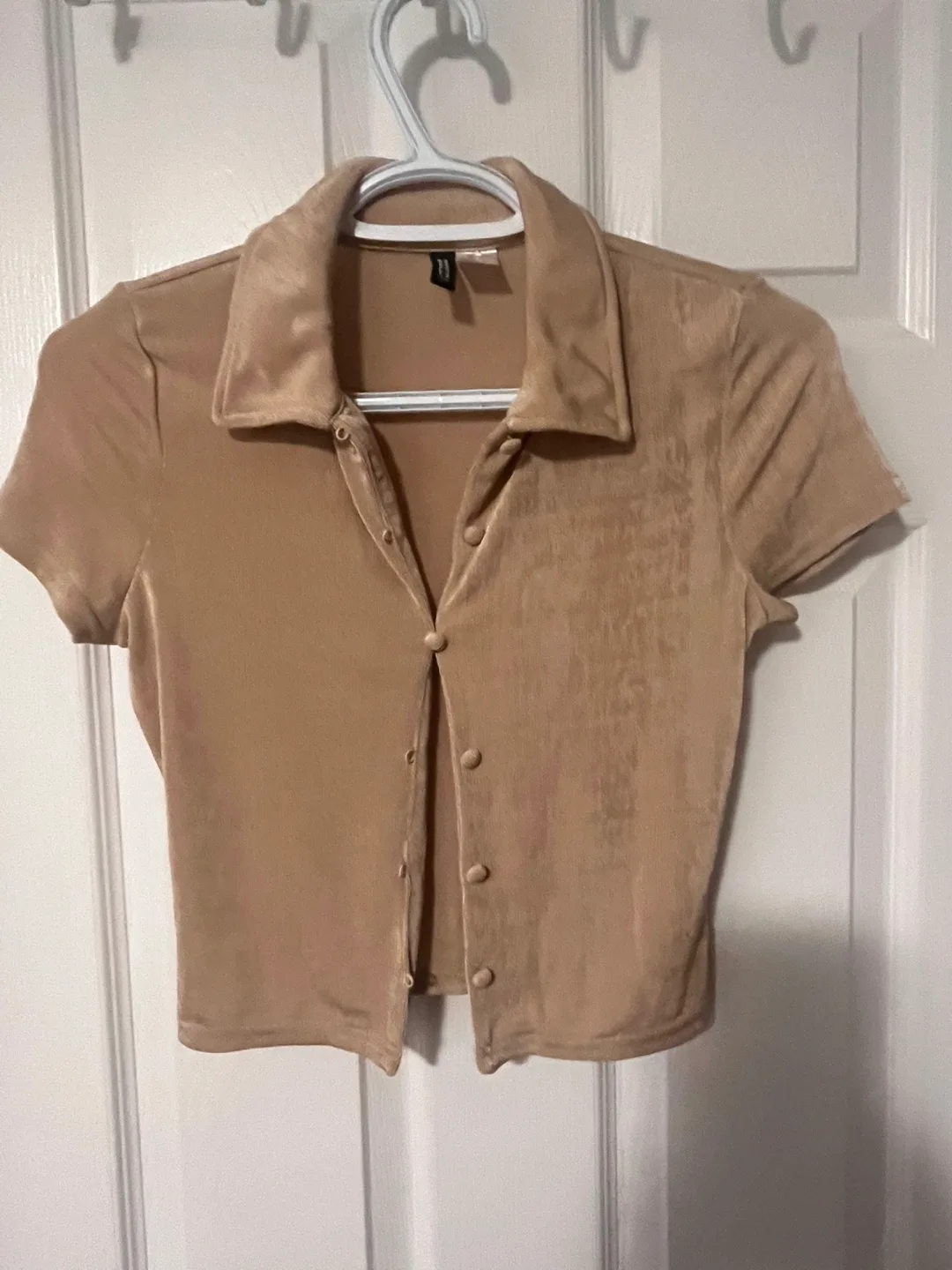 H&M Divided Beige Velvet Button-Up - Size S thumbnail