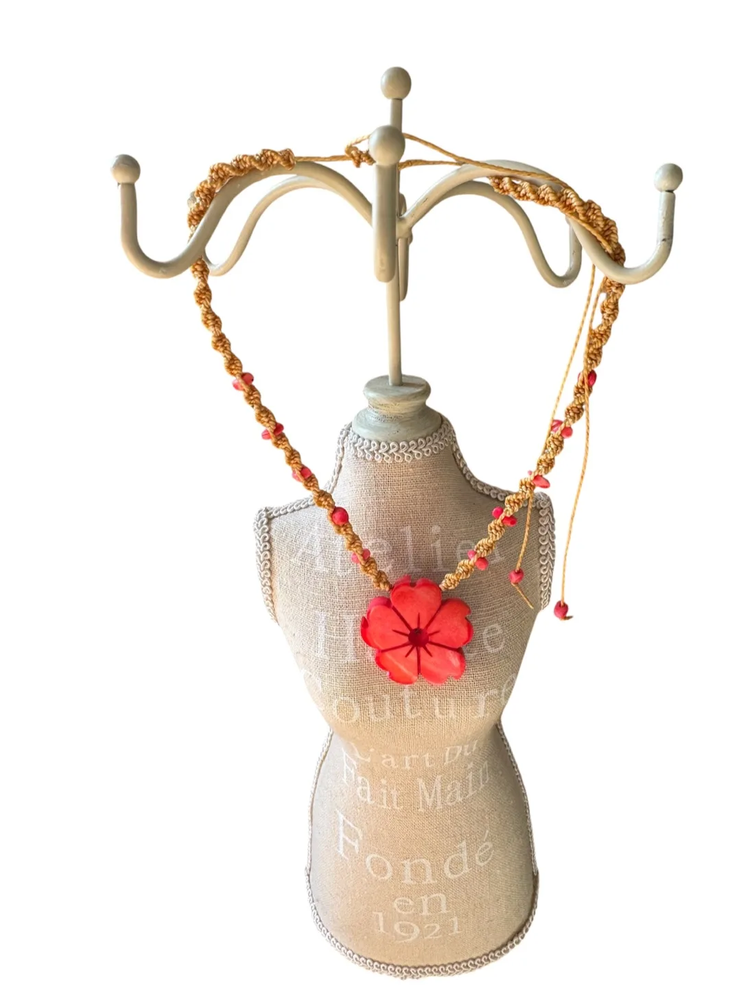 Handmade Macrame Necklace with Flower Accent thumbnail
