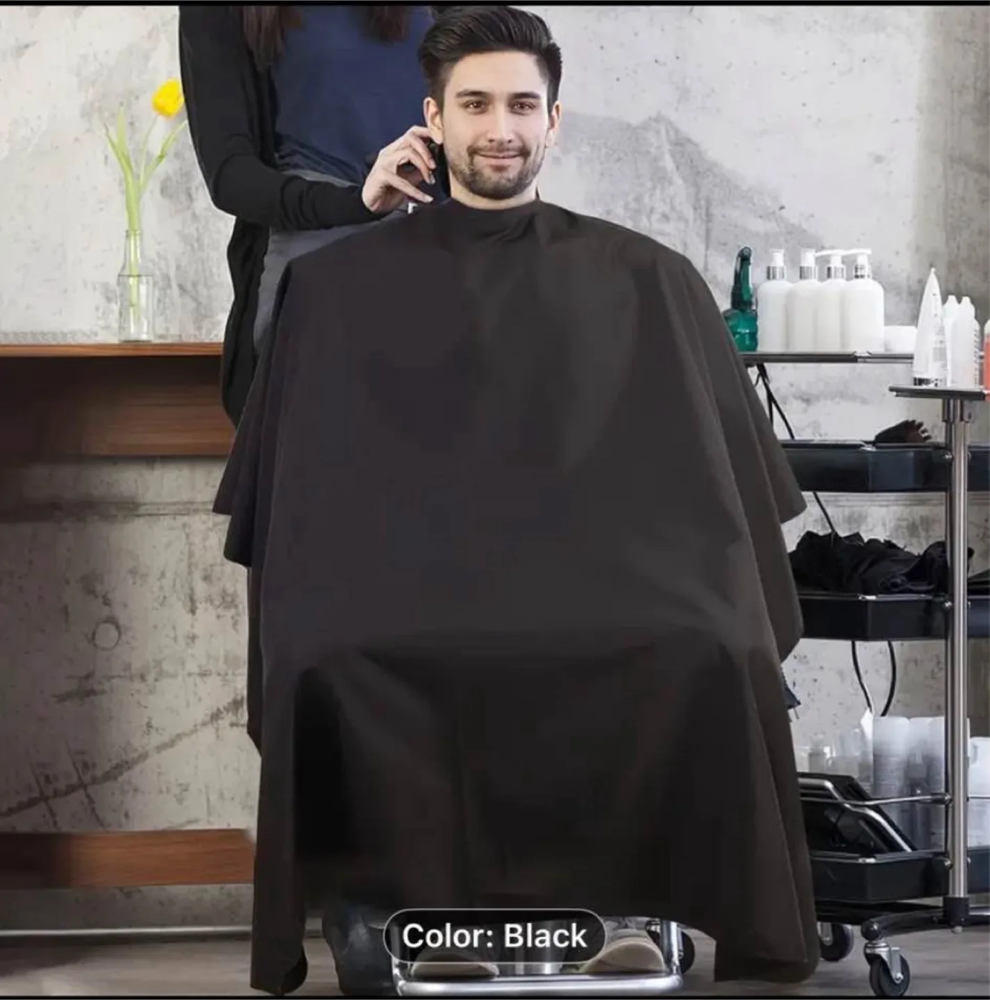 1pc Professional Black Barber Cape image indicator(2)
