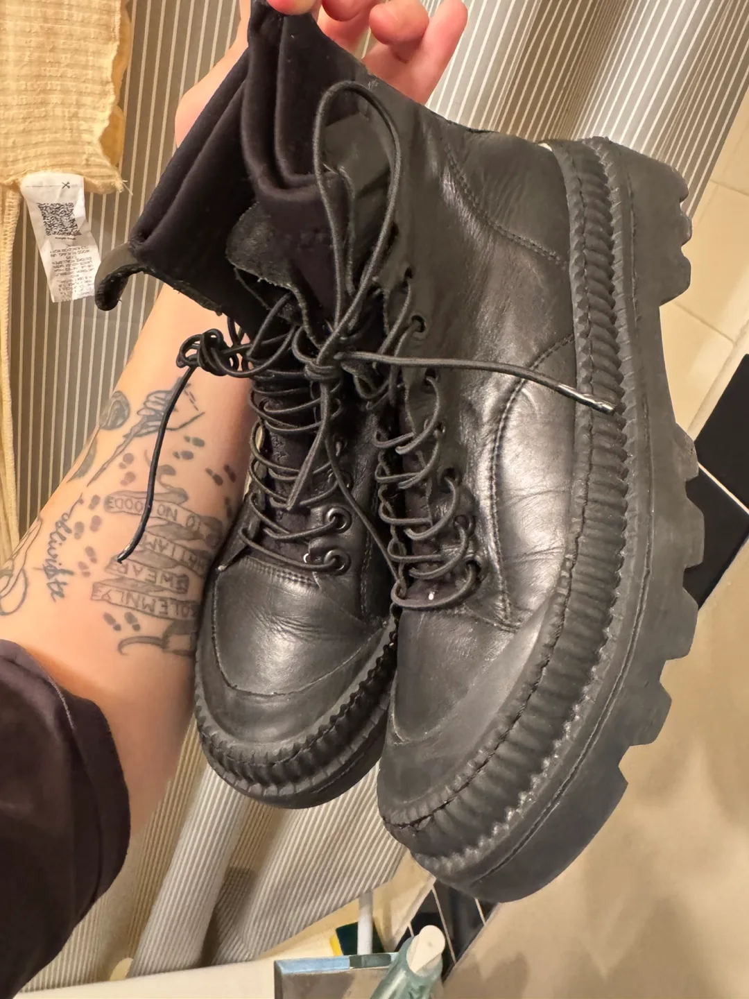 Black Leather Lace-Up Boots thumbnail