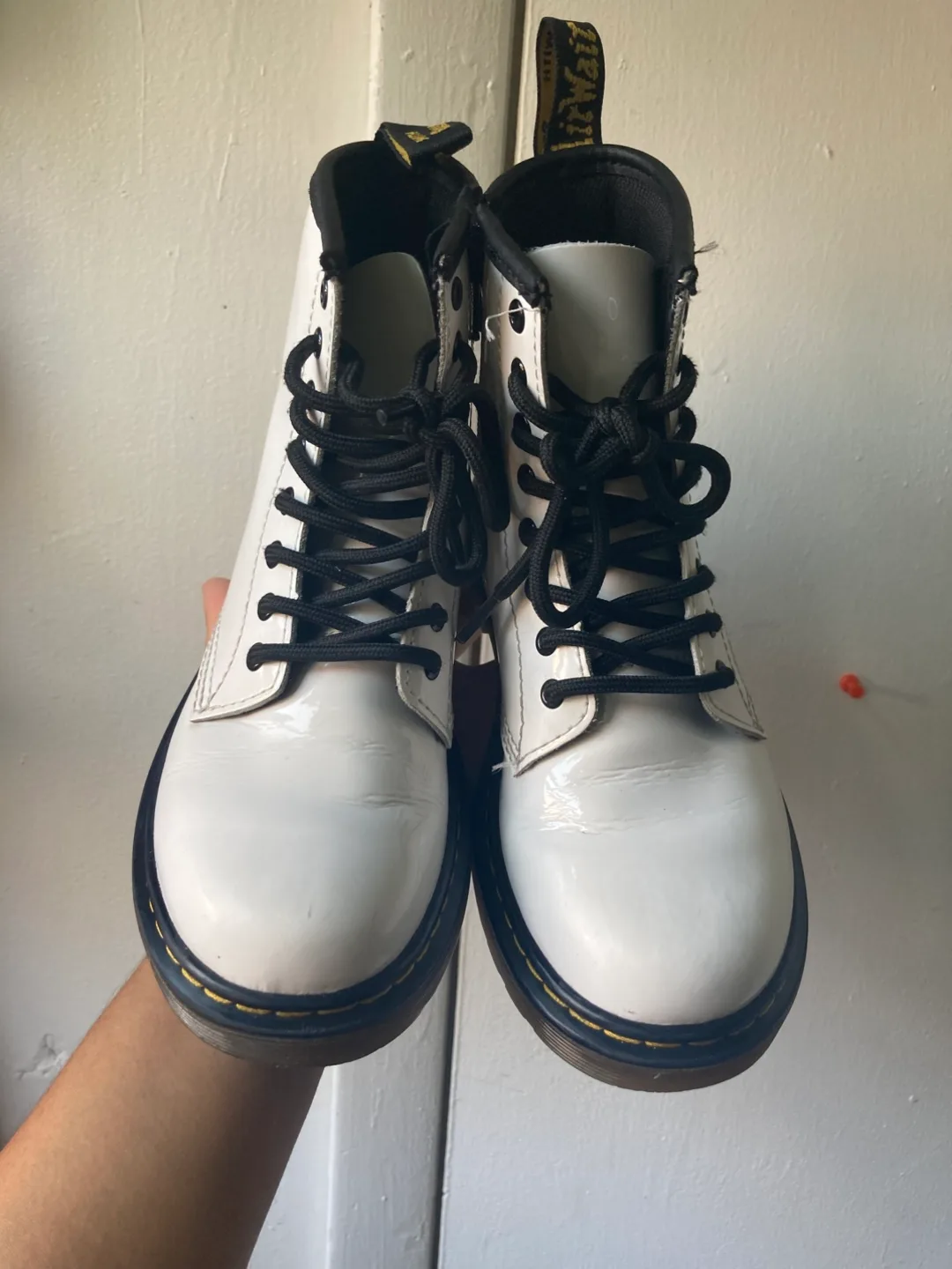 Dr. Martens White Patent Leather Boots - US Size 2 thumbnail