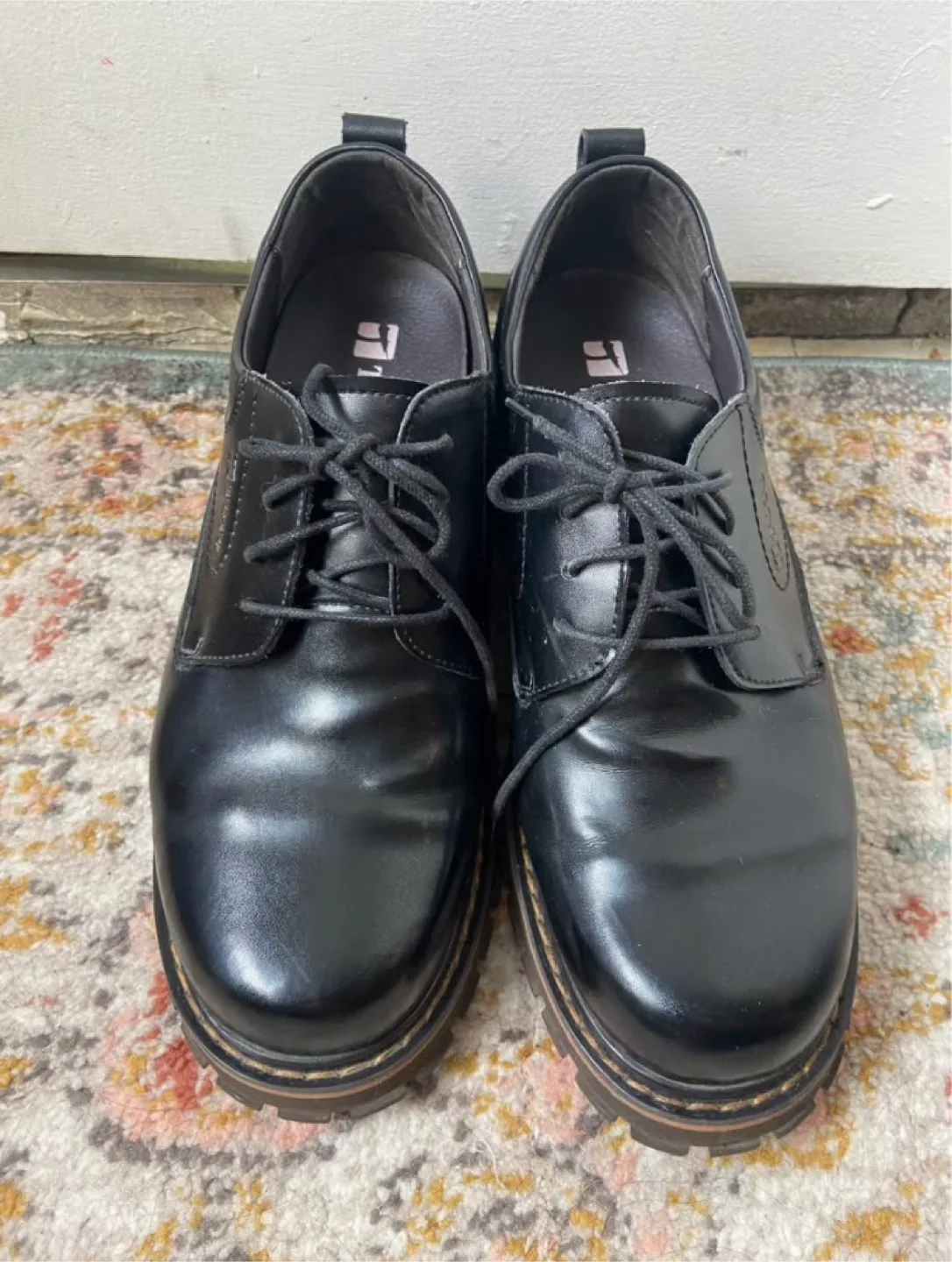 TOTO Black Leather Lace-Up Shoes US 11 Height Increase thumbnail