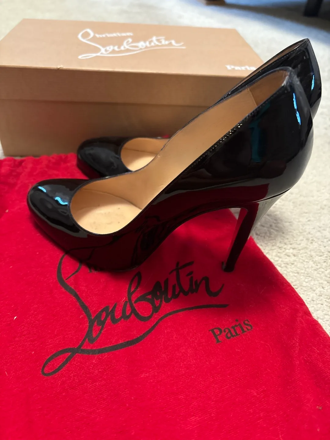 Christian Louboutin Ron Ron 100 Patent Calf Black Heels Size 7