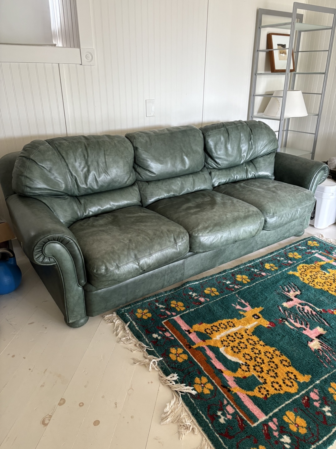 1980s Green Leather Sofa - 3 Seater