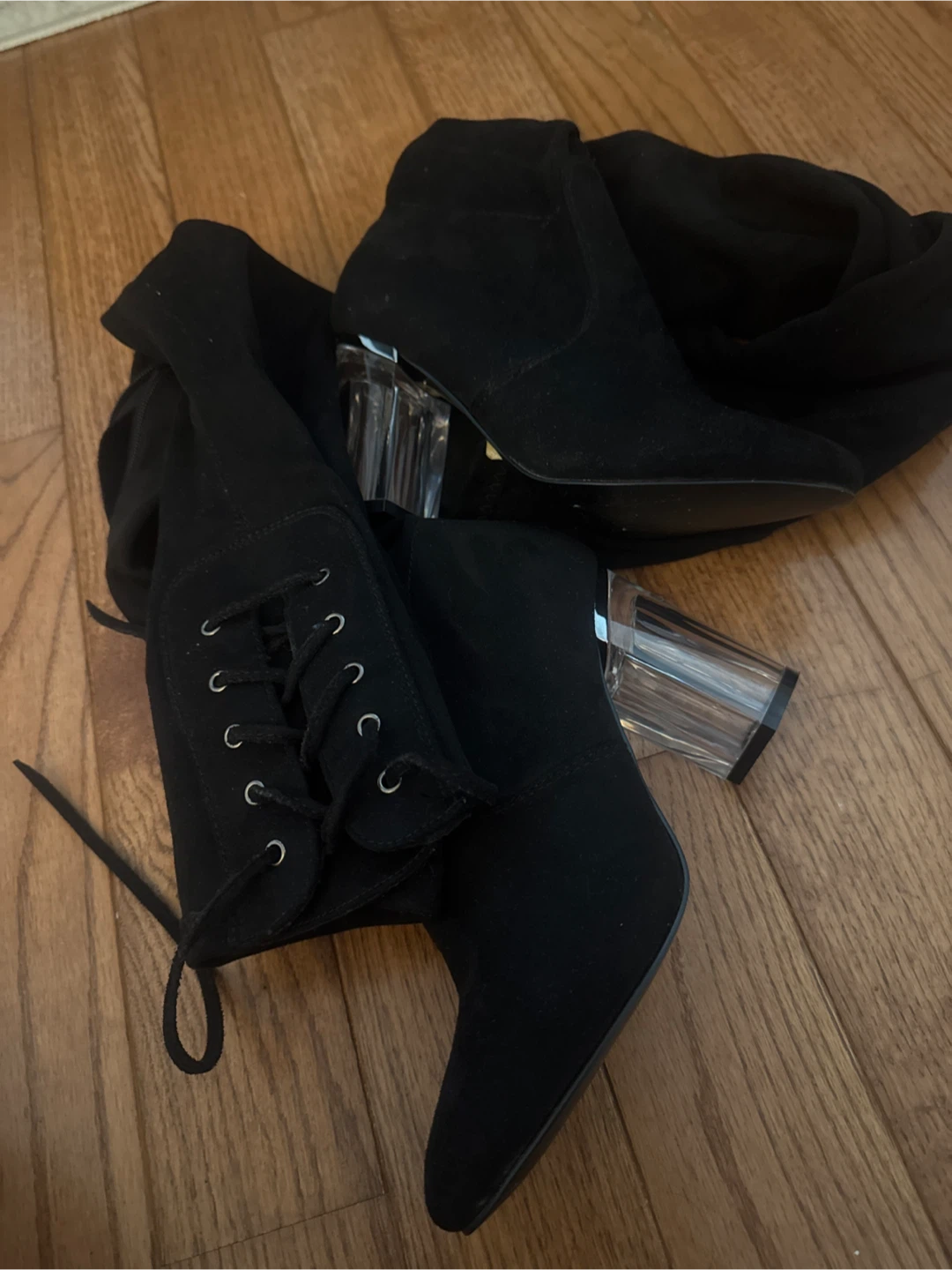 Black Thigh High Boots with Clear Heel - photo 2