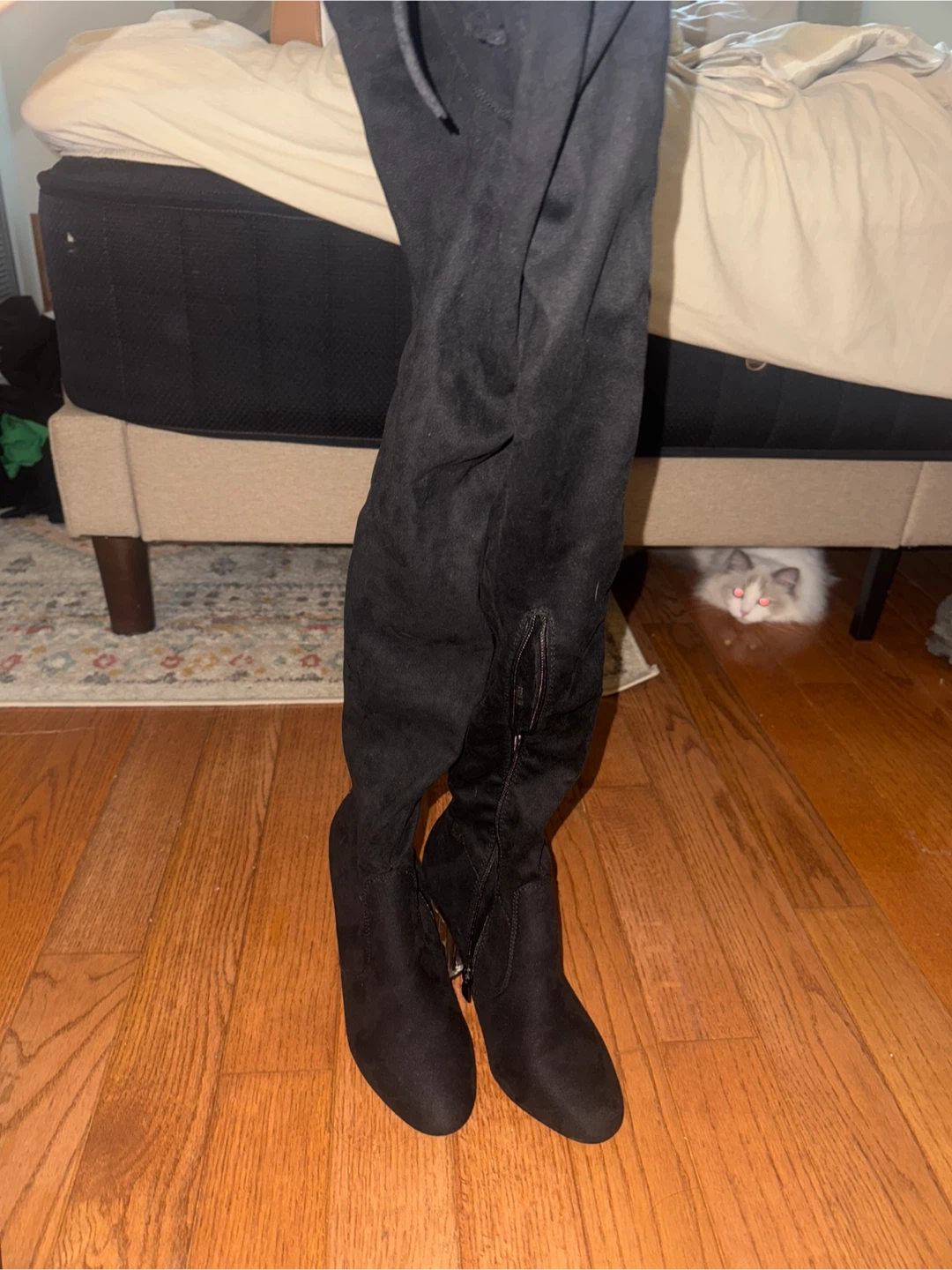 Black Thigh High Boots with Clear Heel