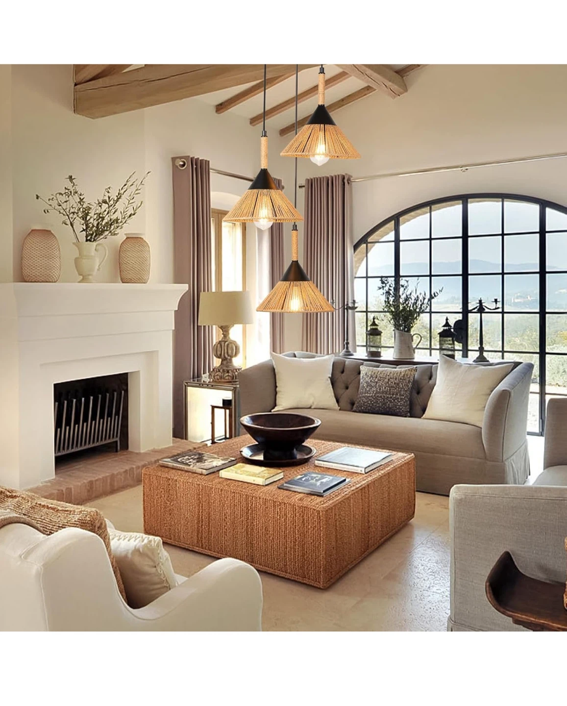 Darkaway Rattan Pendant Light - Boho 3-Light Fixture - photo 5