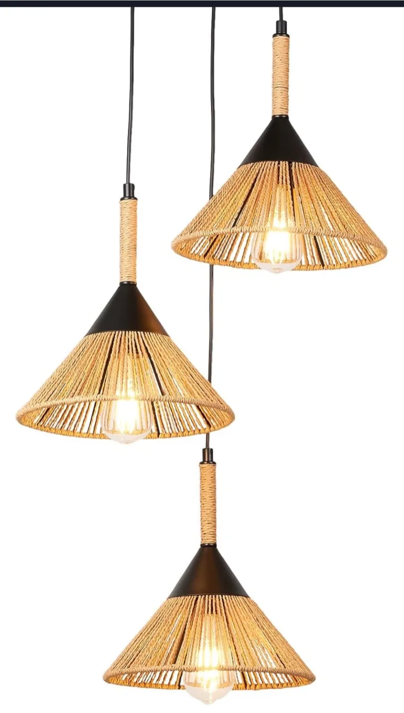 Darkaway Rattan Pendant Light - Boho 3-Light Fixture image indicator(8)
