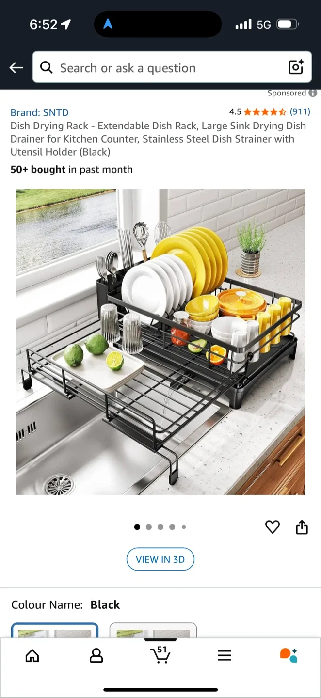 SNTD Extendable Dish Drying Rack - Black thumbnail