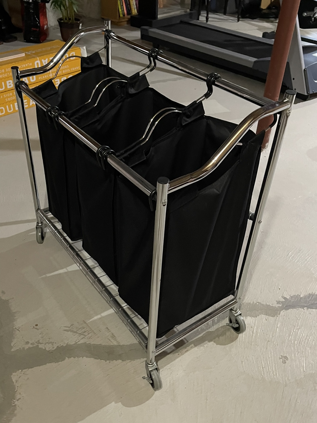 Triple Laundry Sorter Cart - Chrome & Black - photo 2
