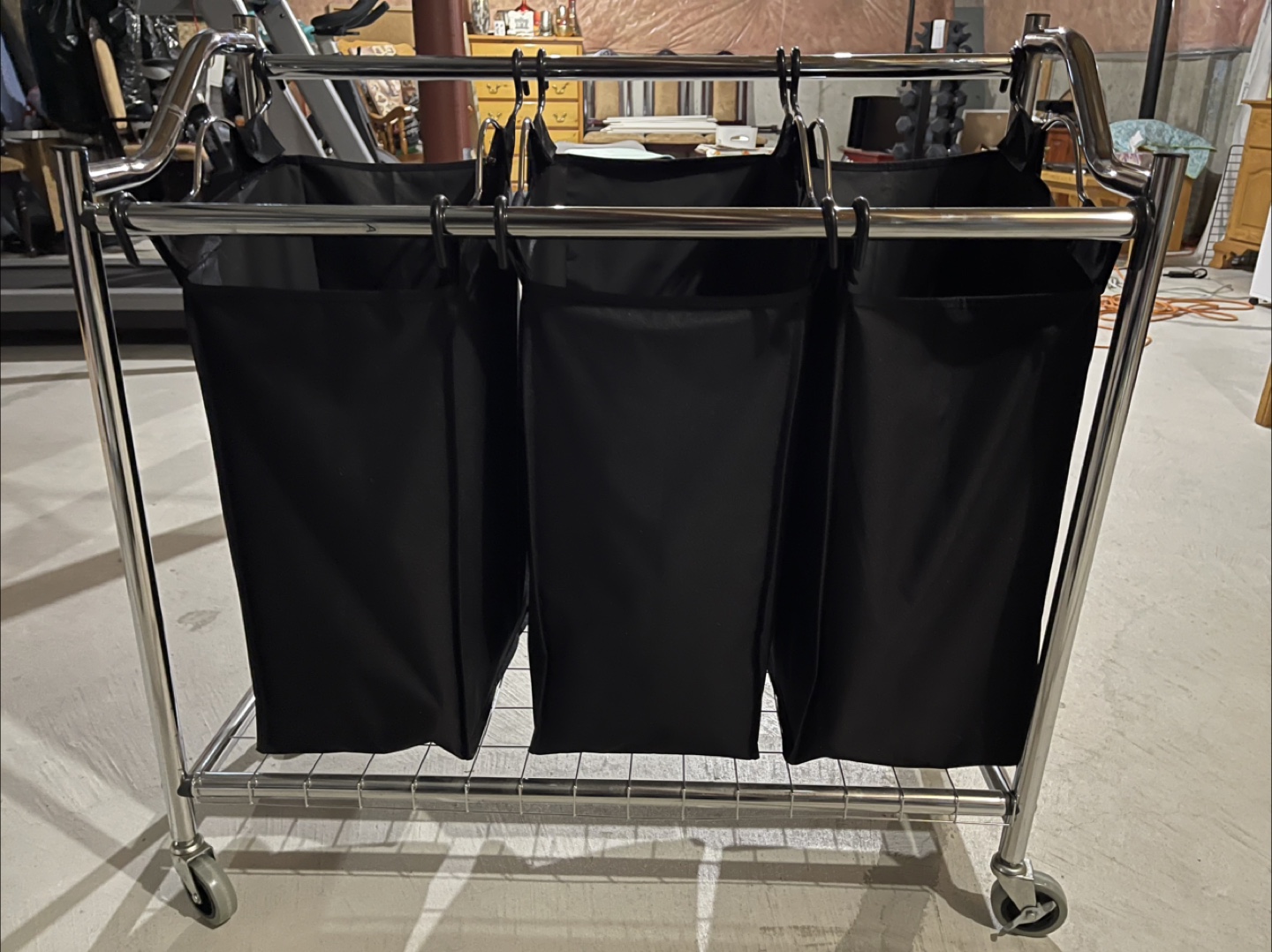 Triple Laundry Sorter Cart - Chrome & Black