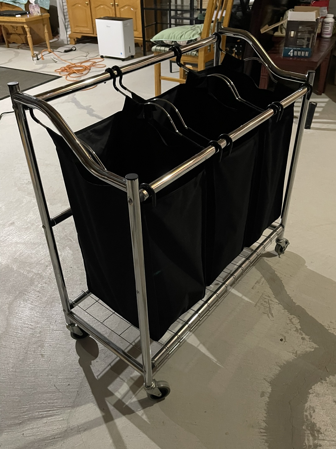 Triple Laundry Sorter Cart - Chrome & Black - photo 3