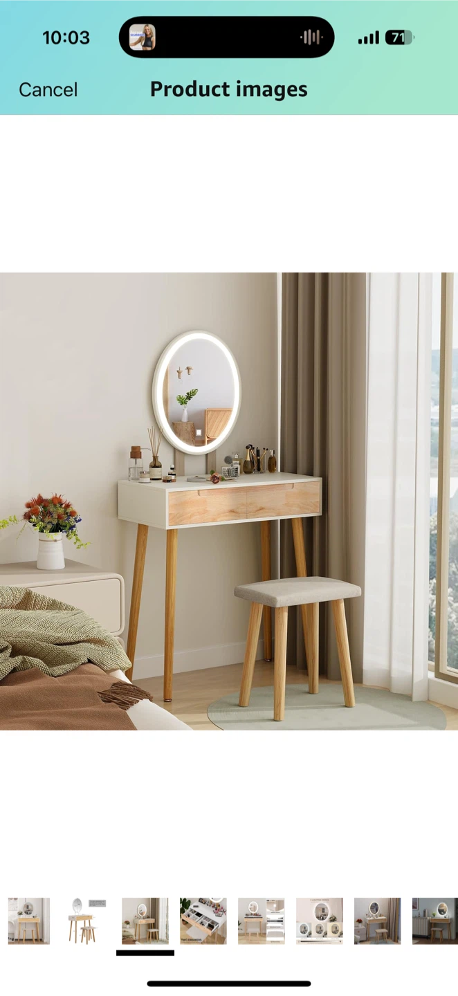 Vanity Table with Lighted Mirror & Stool