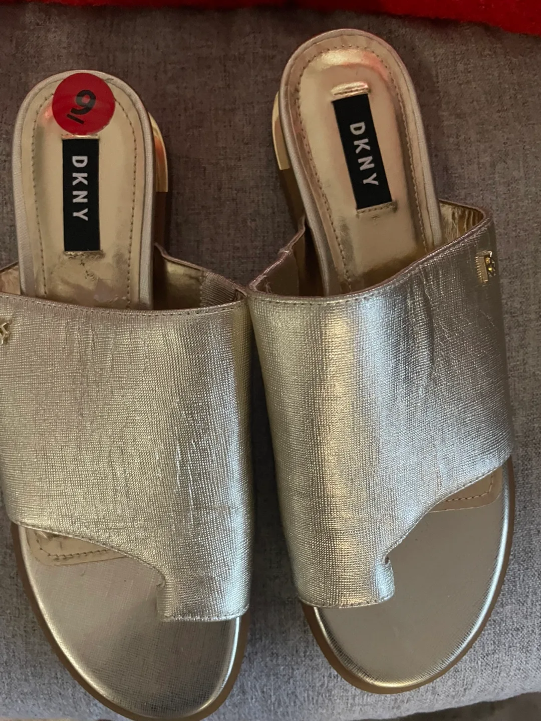 DKNY Gold Thong Sandals - Size 9 thumbnail